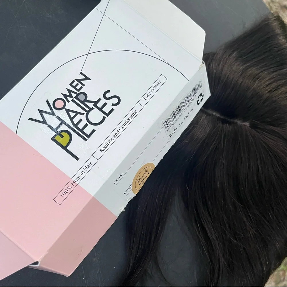 100% HUMAN HAIR TOPPER WIG CLIP IN TOUPE DARK BROWN SHORT GUC SMALL BASE